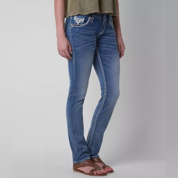 Rock Revival Arisa Skinny Jeans Size 27 Bling Distressed Embellished Stretch - Picture 2 of 13